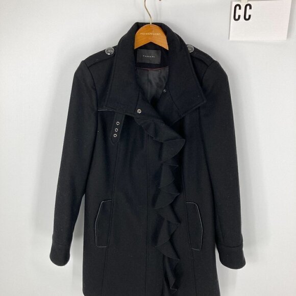 Tahari wool coat with ruffle detail at zipper approx size 6/8 - Picture 1 of 8
